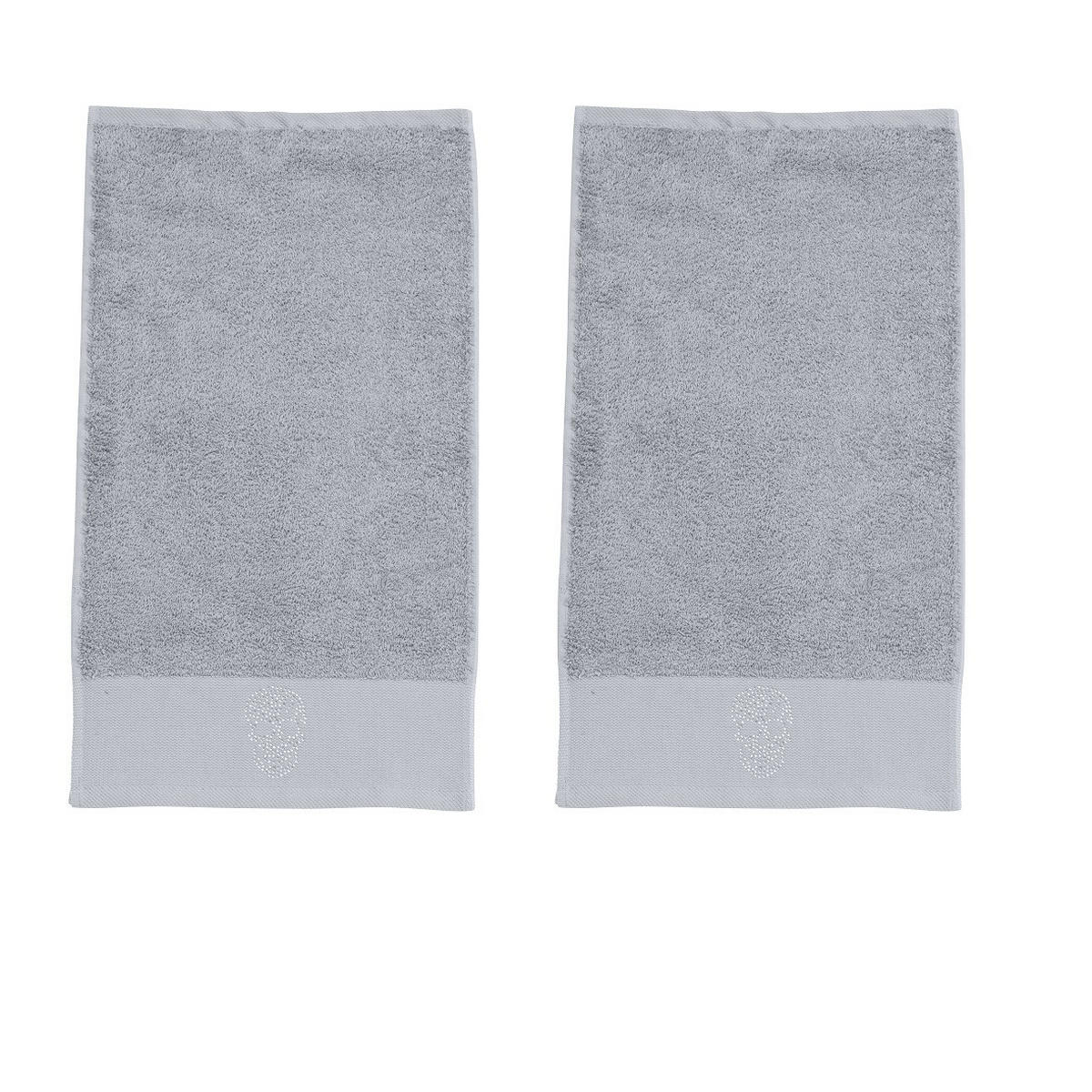 GÄSTEHANDTÜCHER Black Line Stone Skull silber 2er Set - Hellgrau, Textil (30/50cm) - done