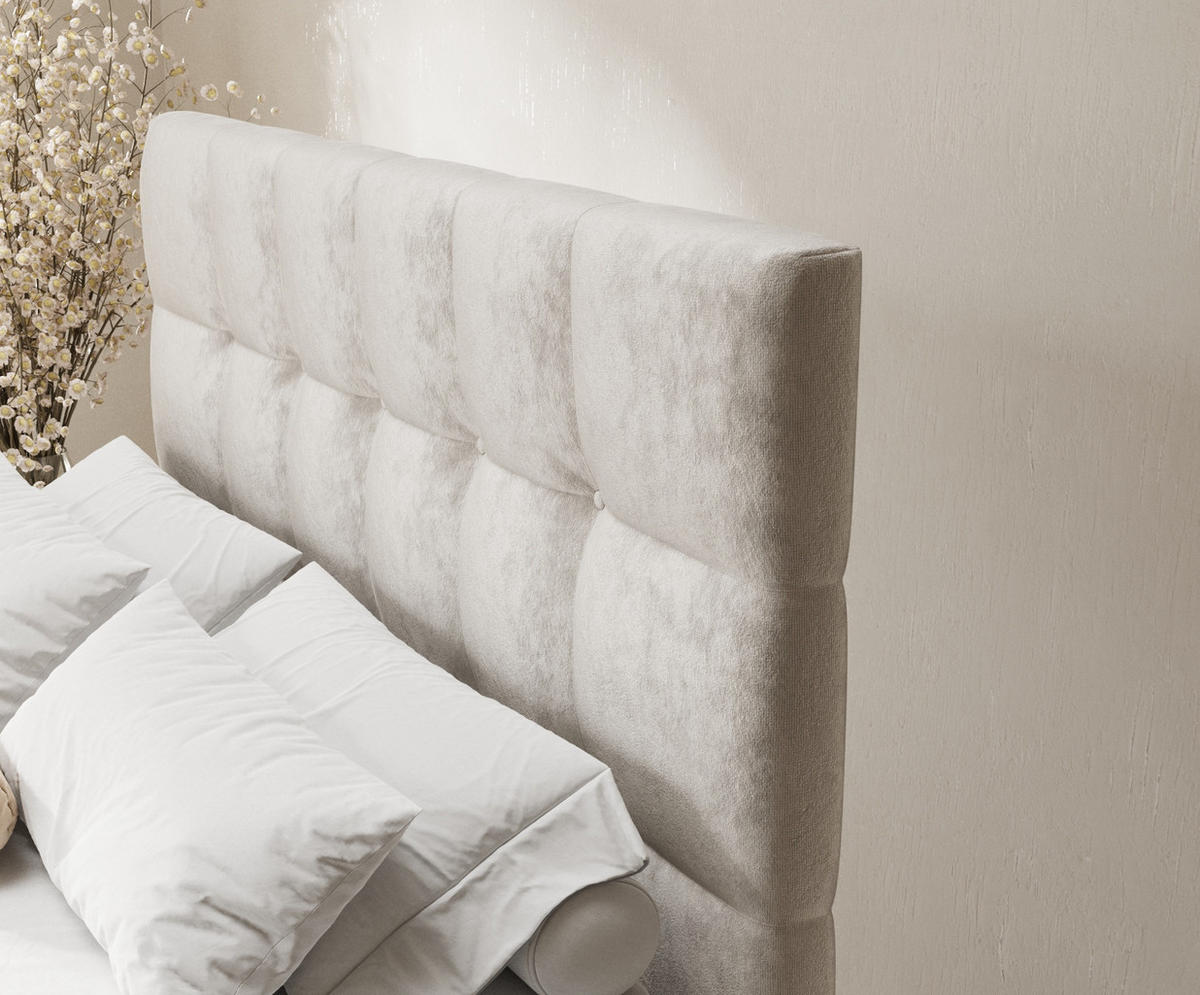 BOXSPRINGBETT Chanton Ecru 200/200 cm mit Latex-Topper - Ecru/Silberfarben, Holz/Holzwerkstoff (200/200cm) - Maison de Reve