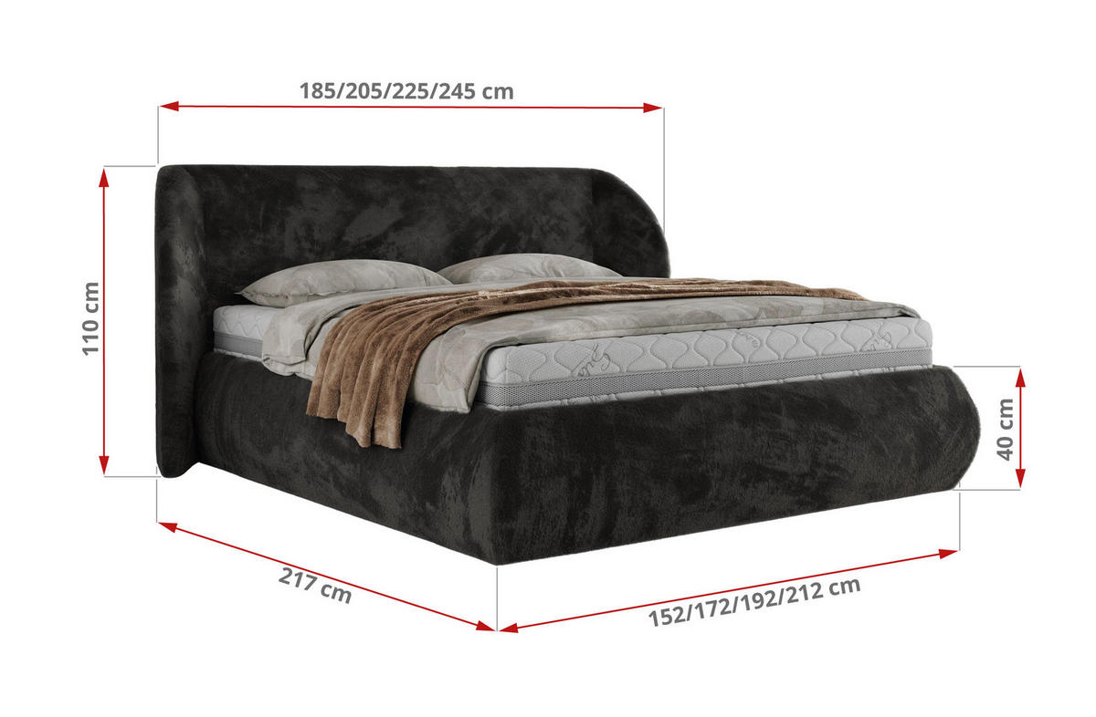 POLSTERBETT CAELA CLASSIC 180/200 - Dunkelgrau Plüsch - Pocket-Matratze - Dunkelgrau, Textil (180/200cm) - MKS