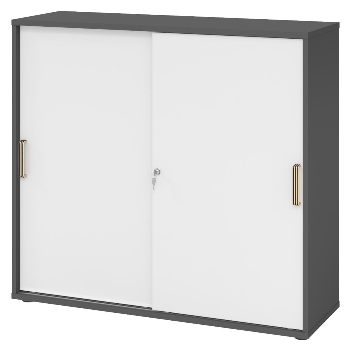 SCHIEBETÜRENSCHRANK - 3 Ordnerhöhen 40/120/110 cm in Graphitfarben/Weiß Streifengriff (Kunststoff) - Graphitfarben/Weiß, Holzwerkstoff (120/110/40cm) - bümö