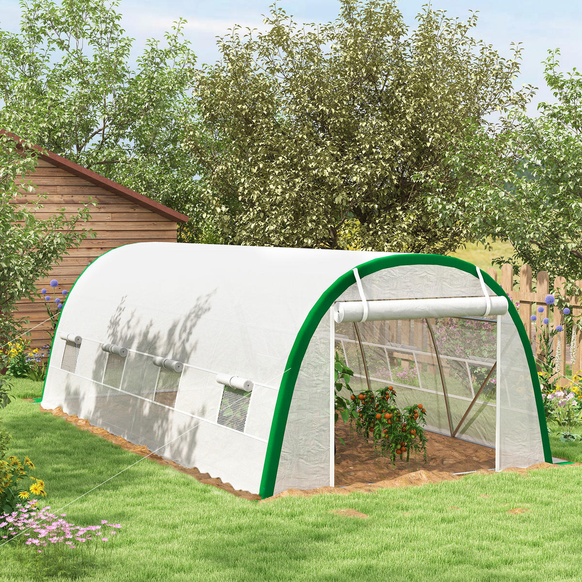 GEWÄCHSHAUS DE-11945 18 m² mit Tür & 8 Fenstern Weiß - Weiß, Kunststoff (300/200/593cm) - ComfortXL