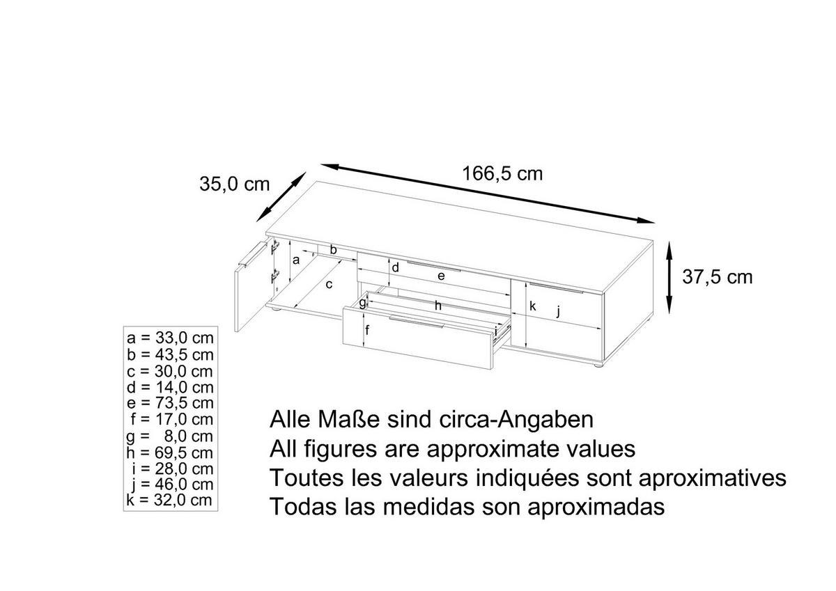 LOWBOARD Linio Avola-Anthrazit - Weiß Hochglanz/Anthrazit, Holzwerkstoff (166.5/37.5/35cm) - Vladon
