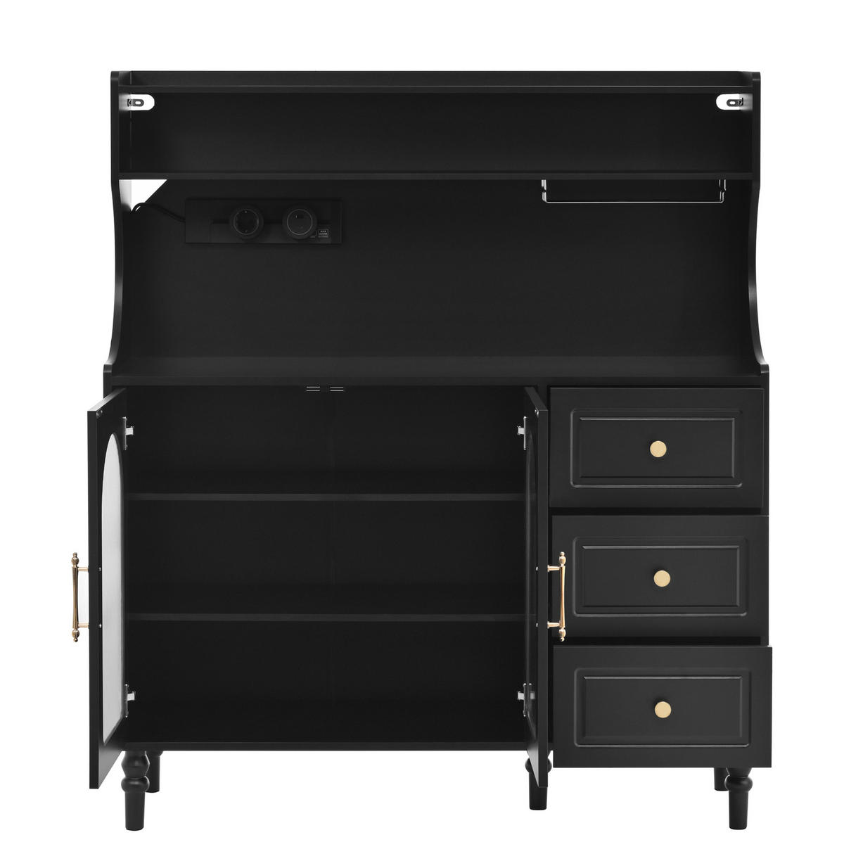 BUFFET 120/40/138,5 cm schwarz aus MDF mit Steckdose - Schwarz, Holzwerkstoff (120/138.5/40cm) - OKWISH