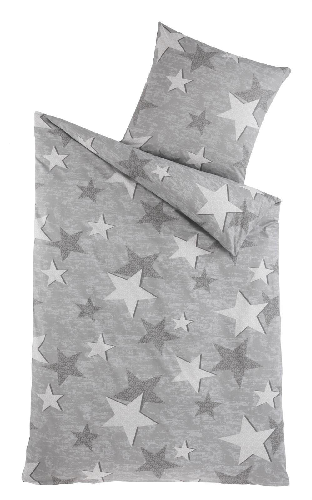 BETTWÄSCHE 135x200 Renforce Baumwolle Bettbezug Grau Sterne - Grau, Textil (135/200cm) - Carpe Sonno