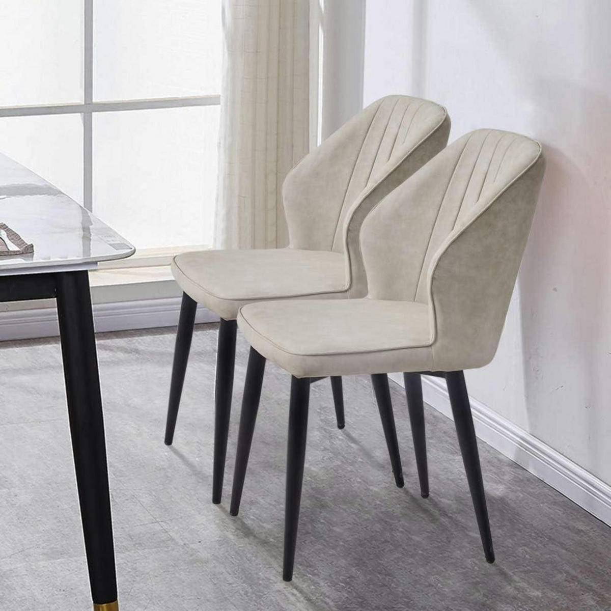 ESSZIMMERSTÜHLE 2er-Set Beige Kunstleder mit ergonomischer Rückenlehne und Metallbeinen - Creme, Kunststoff (48/85/44cm)