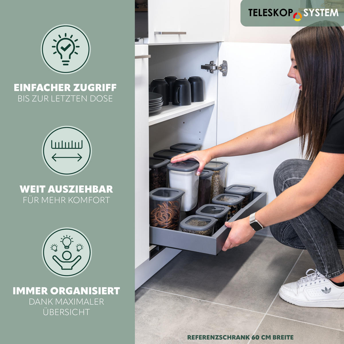 TELESKOPSCHUBLADE, ausziehbar, Metall, grau - Grau, Metall (67/6/42cm) - bremermann