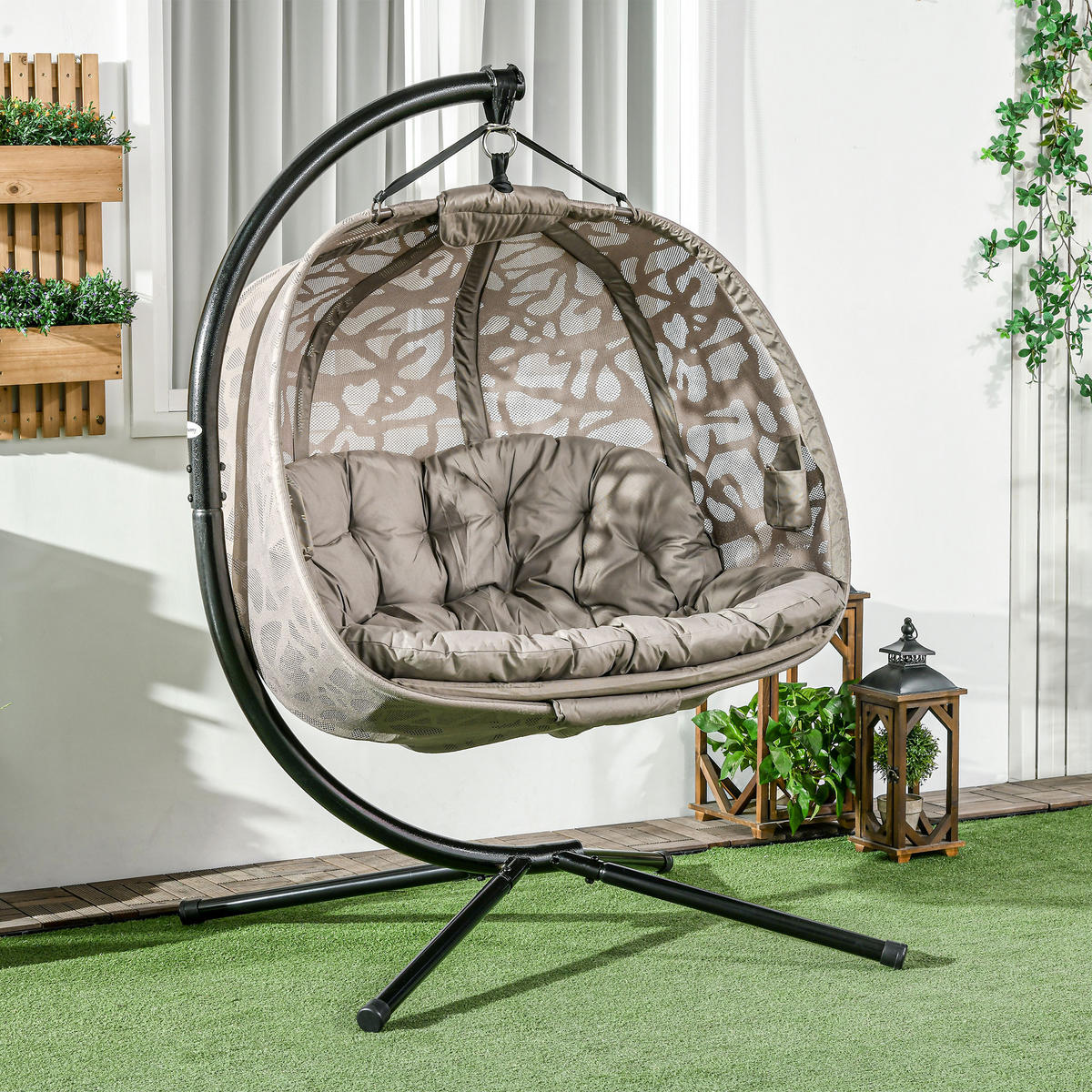 HÄNGESESSEL, Stahl, Polyester, Sand - Sandfarben, Kunststoff/Metall (103/172/130cm) - Outsunny