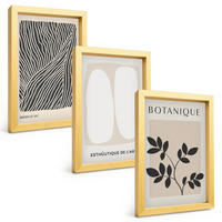 BILDER SET 3er Set - 20x30 cm Goldrahmen - Pflanzenmuster und Linien - Goldfarben, Kunststoff (20/30cm) - TULUP