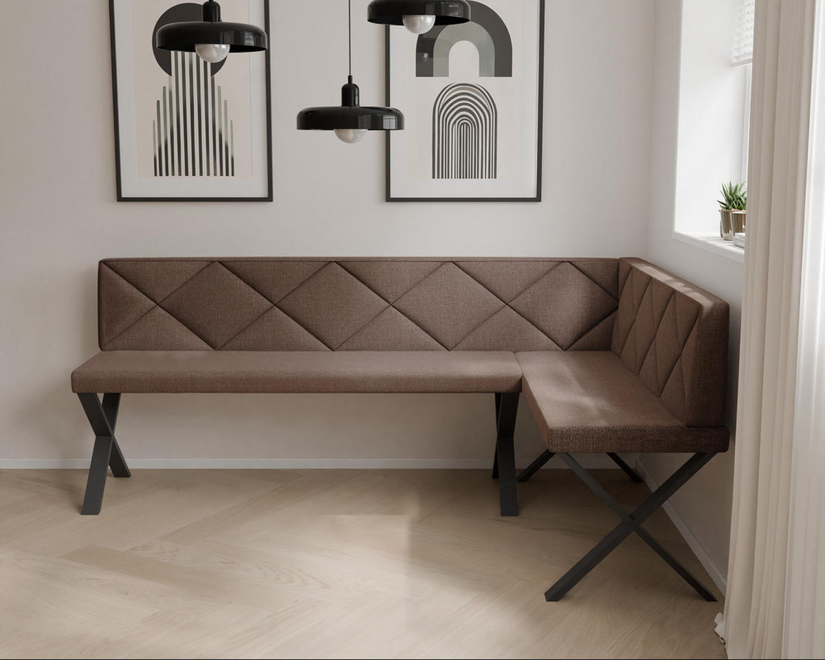 ECKBANK rechts VERO X Webstoff gesteppt, 142/196 cm Braun - Braun, Textil/Metall (142/196cm) - Idohome