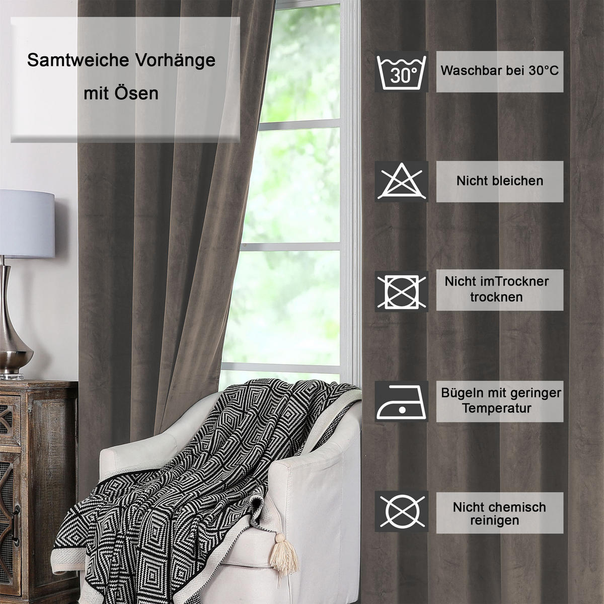 VORHANG Ösen Samt 300/245 cm Braun - Braun, Textil (300/245cm) - TiborTex