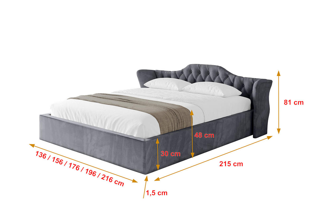 POLSTERBETT mit Bettkasten und Lattenrost, Boxbett ohne Matratze - ZORAN-V1 180x200 Dunkelgrau - Dunkelgrau, Holzwerkstoff/Textil (180/200cm) - ALTDECOR