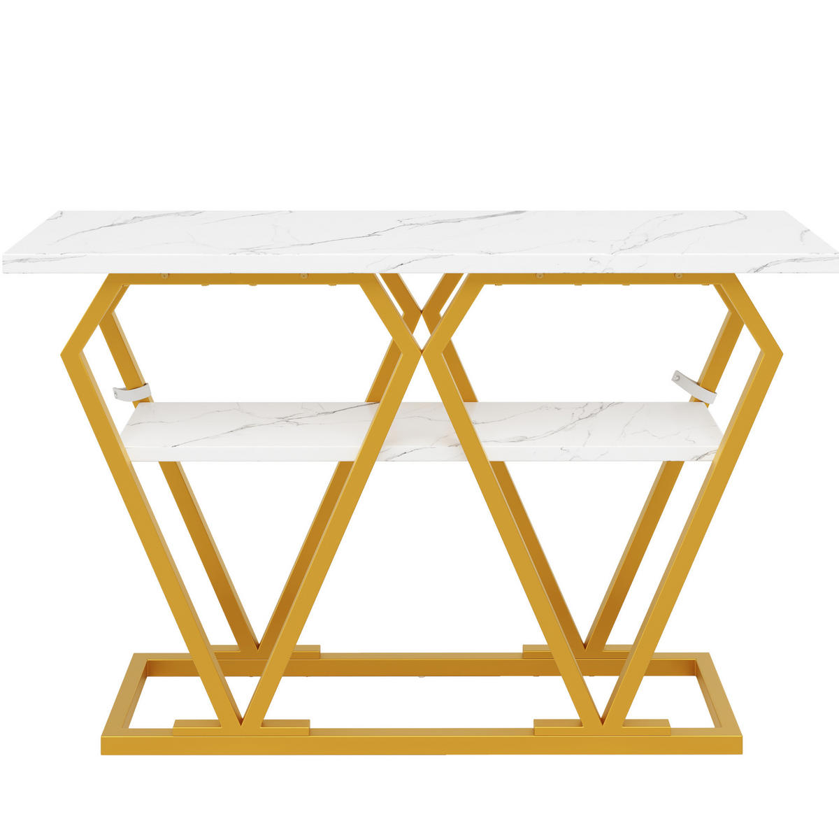 BEISTELLTISCH aus MDF und Metall 120x29,5x80 cm Weiß/Gold mit Ablage in Marmoroptik - Weiß, Holzwerkstoff (120/29.5/80cm) - Modfu