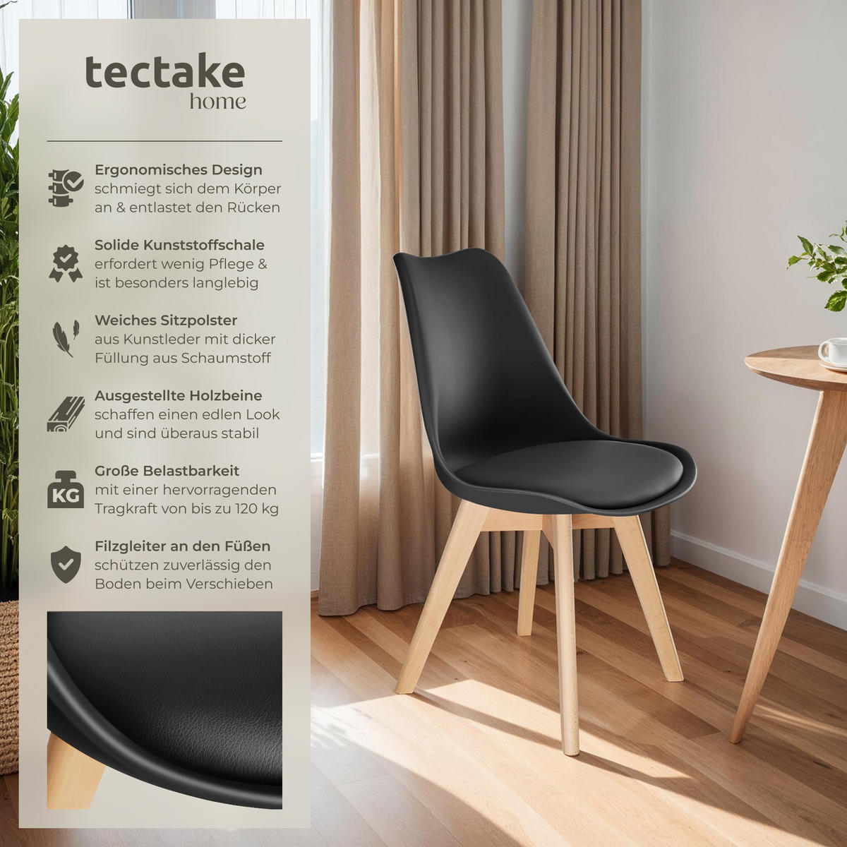 ESSZIMMERSTUHL 6er Set Friederike 49 x 56 x 82,5 cm schwarz - Schwarz, Textil (49/82.5/56cm) - tectake