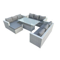 GARTENMÖBEL SET mit höhenverstellbarer Tisch Polyrattan Helles Grau 5-teilige - Hellgrau, Metall - Fimous