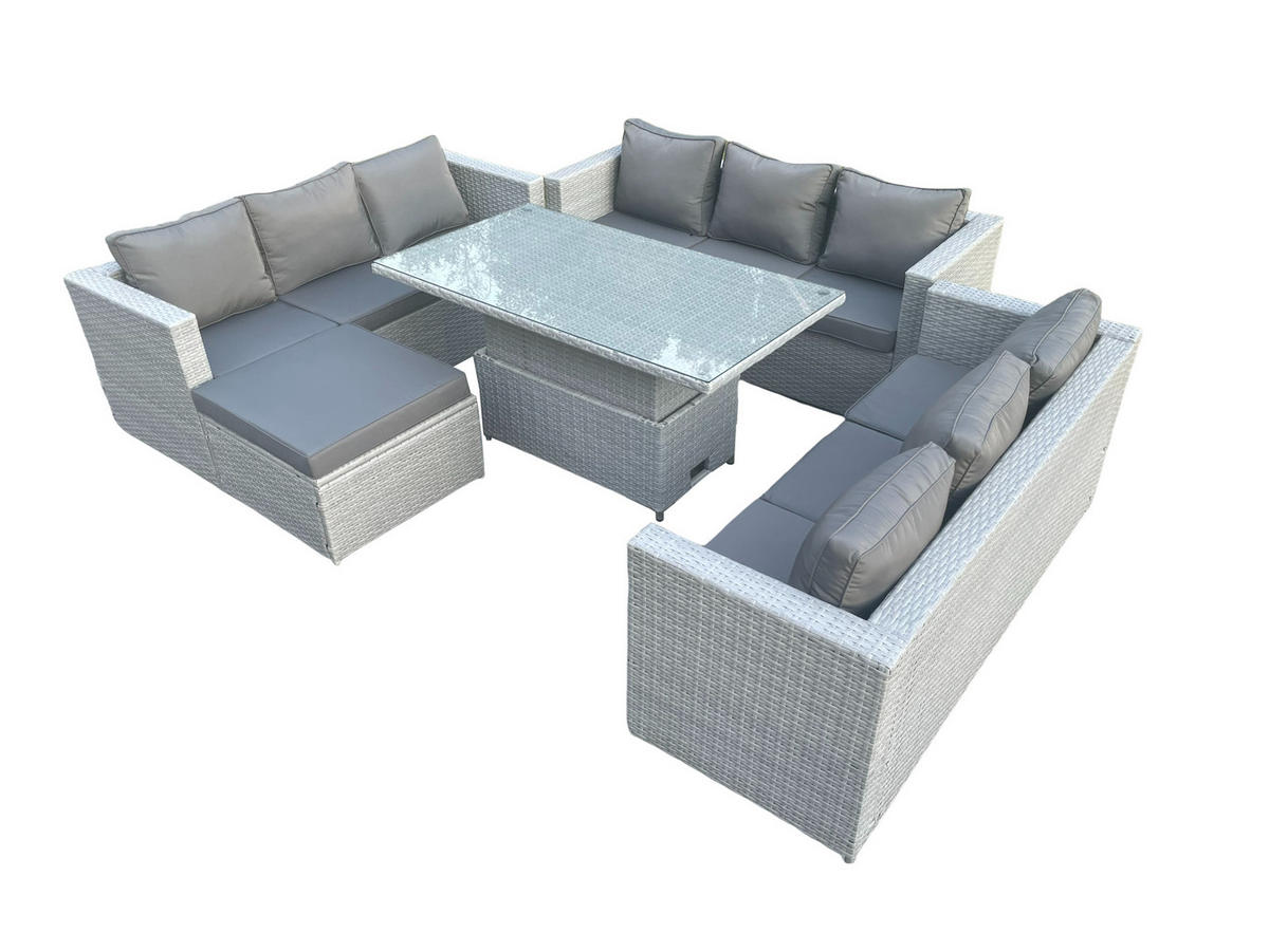 GARTENMÖBEL SET mit höhenverstellbarer Tisch Polyrattan Helles Grau 5-teilige - Hellgrau, Metall - Fimous