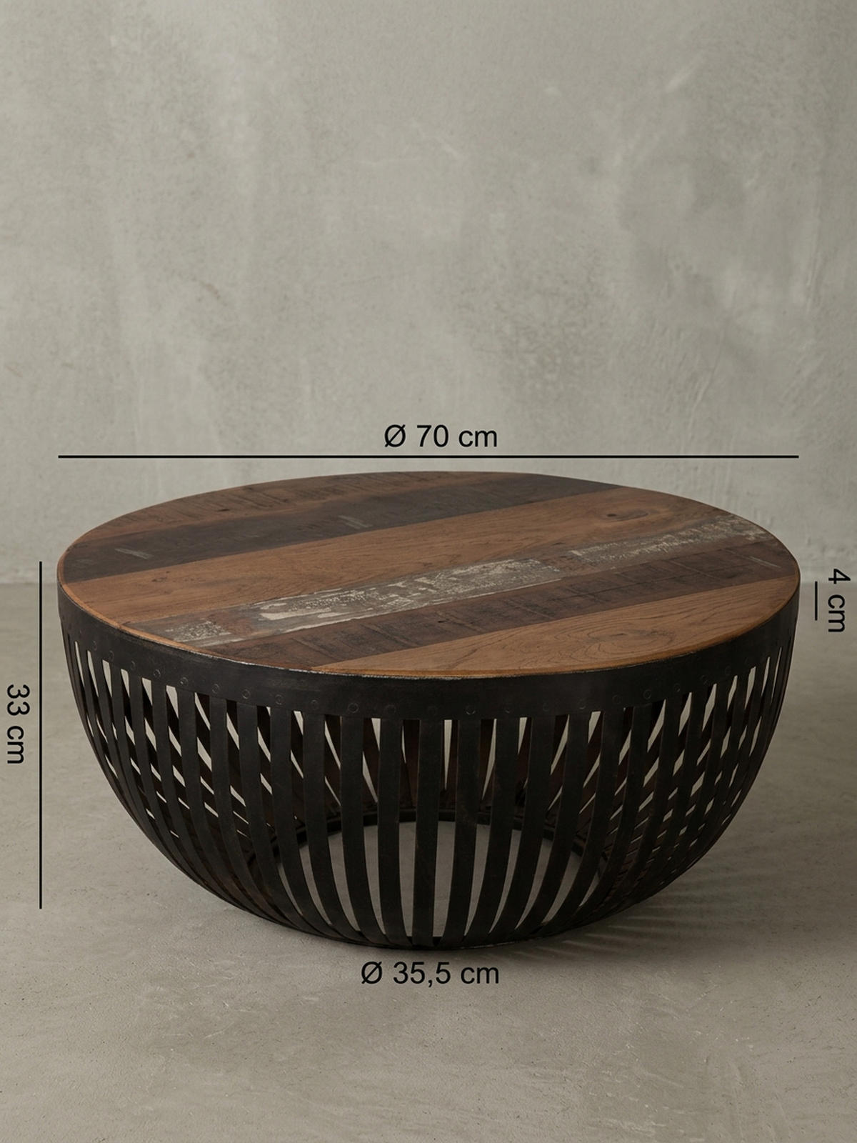 COUCHTISCH Braun aus recyceltem Mangoholz, 70x33x70 cm, im Industrial-Design - Schwarz/Braun, Holz/Metall (70/70/33cm) - KADIMA DESIGN