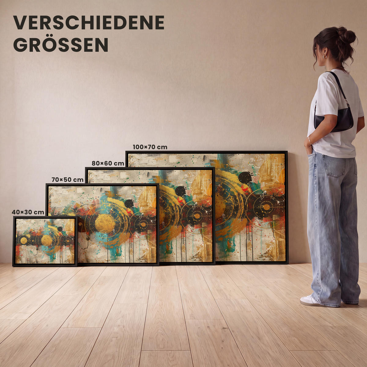 LEINWAND Bilder mit Rahmen - Abstrakt - Kunst - Gold - Modern - 80x60 - Multicolor, Textil (80/60cm) - MuchoWow