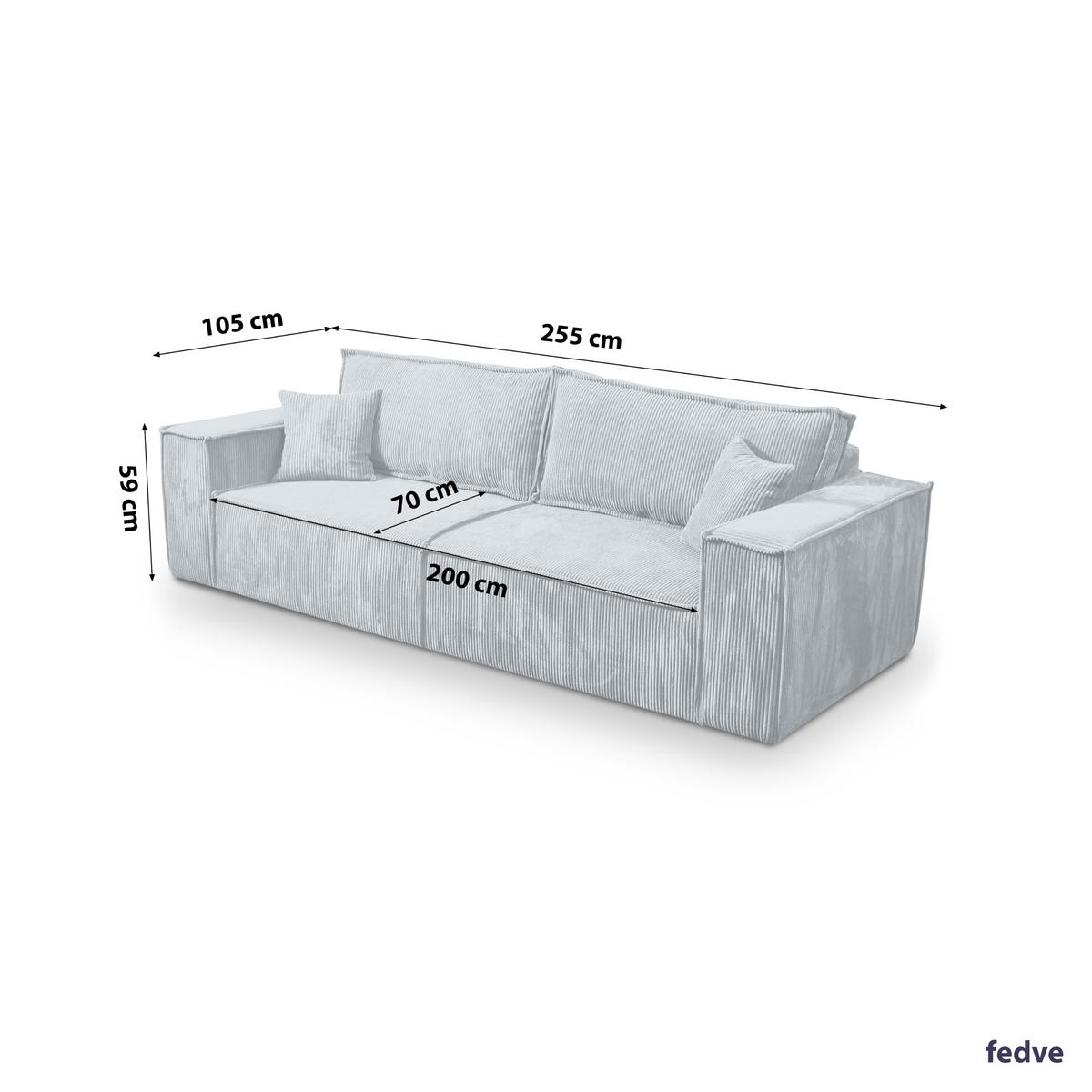 SCHLAFSOFA Sekwana Hellgrau (Poso 55) - Hellgrau, Textil (255/85/105cm) - Fedve