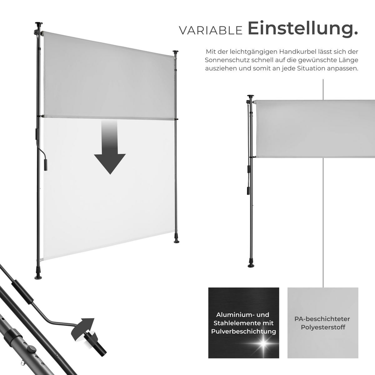 KLEMMMARKISE Taija,leichtgängige Handkurbel,hellgrau - Hellgrau, Kunststoff (128/310cm) - tectake