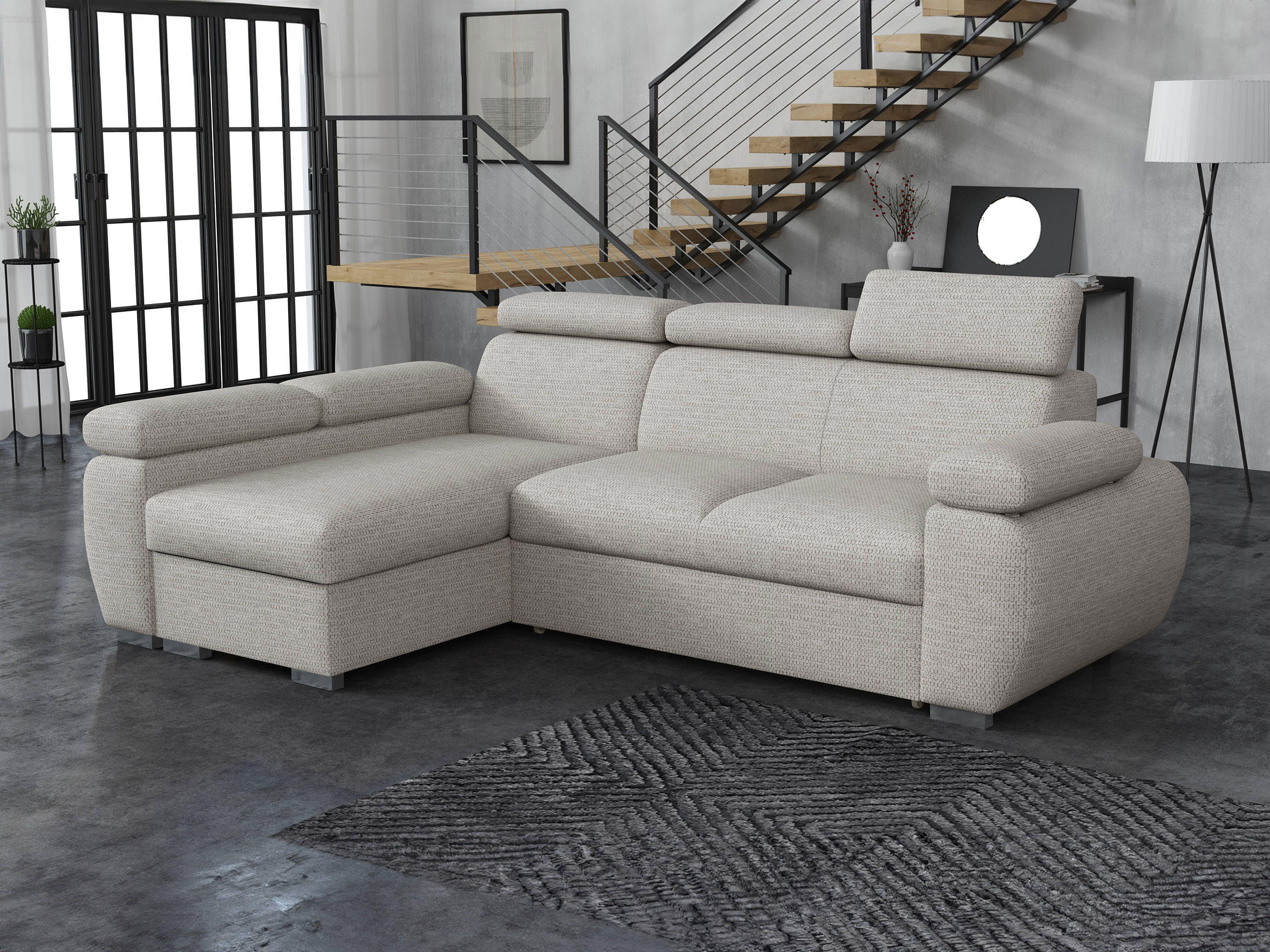 ECKSOFA Boston Mini, Seite: Links - LC+2R - Chromfarben/Greige, Holz/Textil (255/170cm) - MIRJAN24