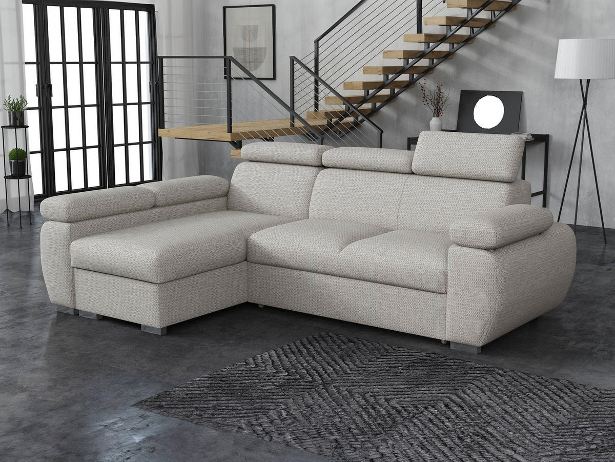 ECKSOFA Boston Mini, Seite: Links - LC+2R - Chromfarben/Greige, Holz/Textil (255/170cm) - MIRJAN24