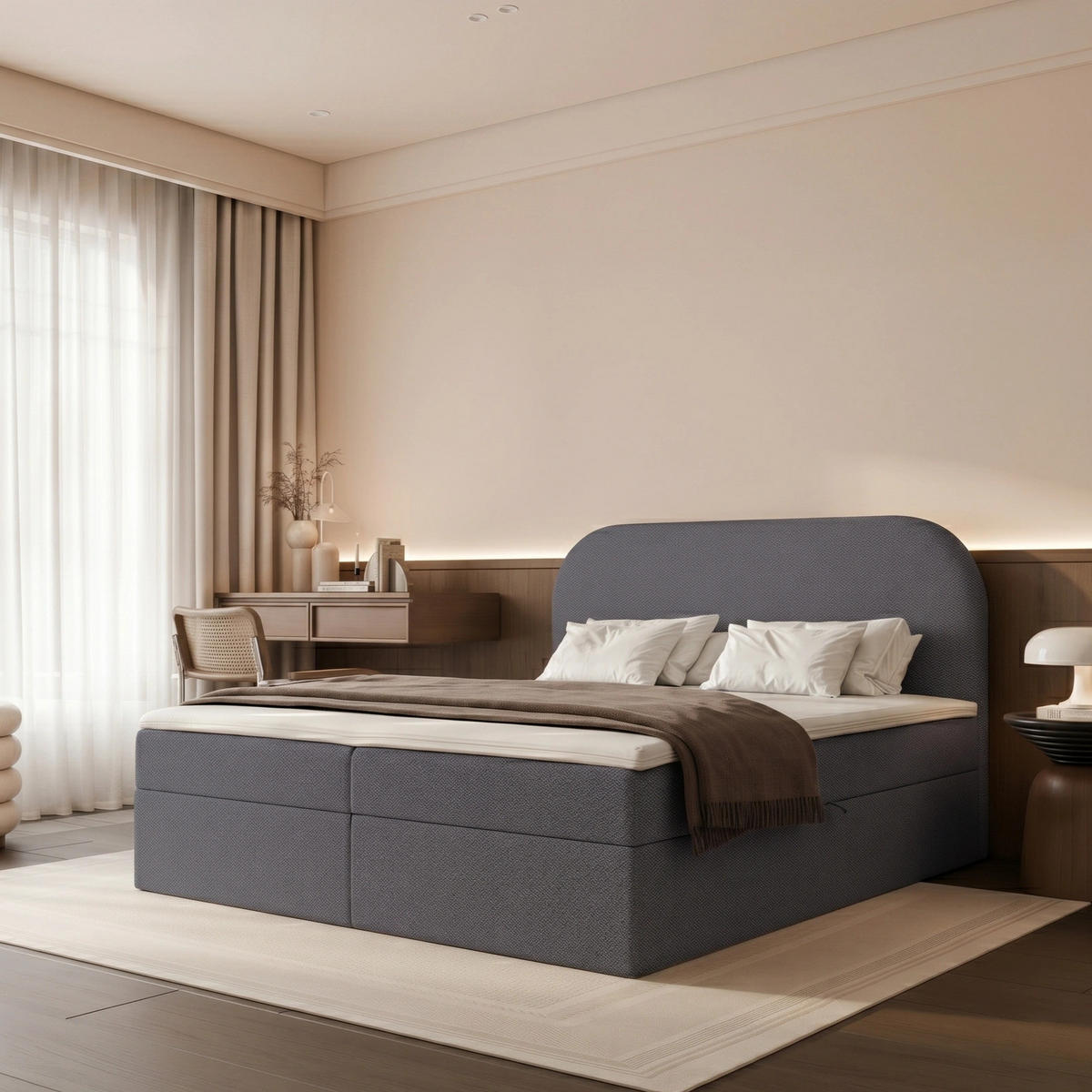 BOXBETT FUZZI 160x200 cm Dunkelgraublau (Stoff Lumi) - mit 2 Bettkästen, Bonellmatratze und weichem Kopfteil - Blau/Dunkelgrau, Holzwerkstoff/Textil (160/200cm) - Ravio