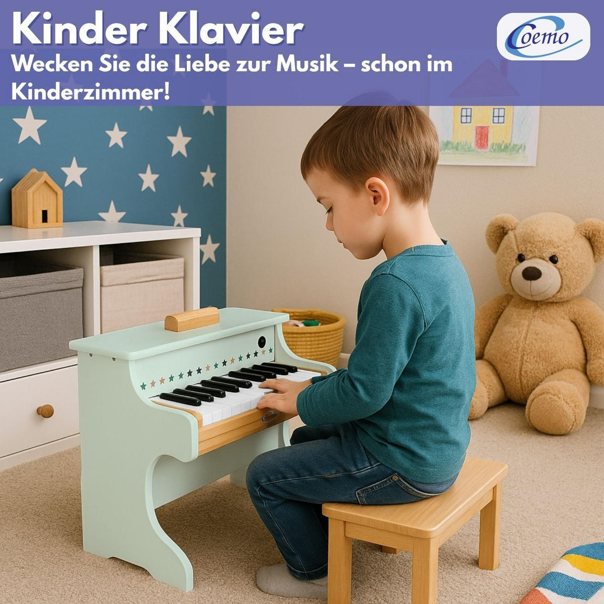 KINDERKLAVIER Spielzeugklavier Farbe Mintgrün - Grün, Holzwerkstoff (25/42cm) - Coemo
