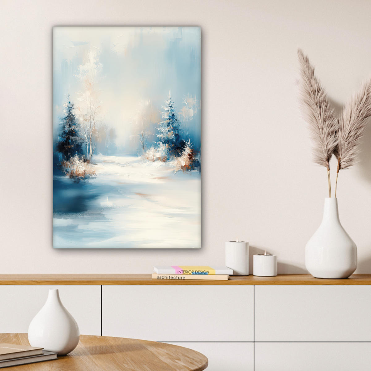LEINWANDBILD Wald - Winter - Natur - Abstrakt - Schnee 60x90 cm - Weiß, Textil (60/90cm) - MuchoWow