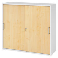 SCHIEBETÜRENSCHRANK - 3 Ordnerhöhen 40/120/110 cm in Weiß/Ahornfarben Chromgriff (Metall) - Ahornfarben/Weiß, Holzwerkstoff (120/110/40cm) - bümö