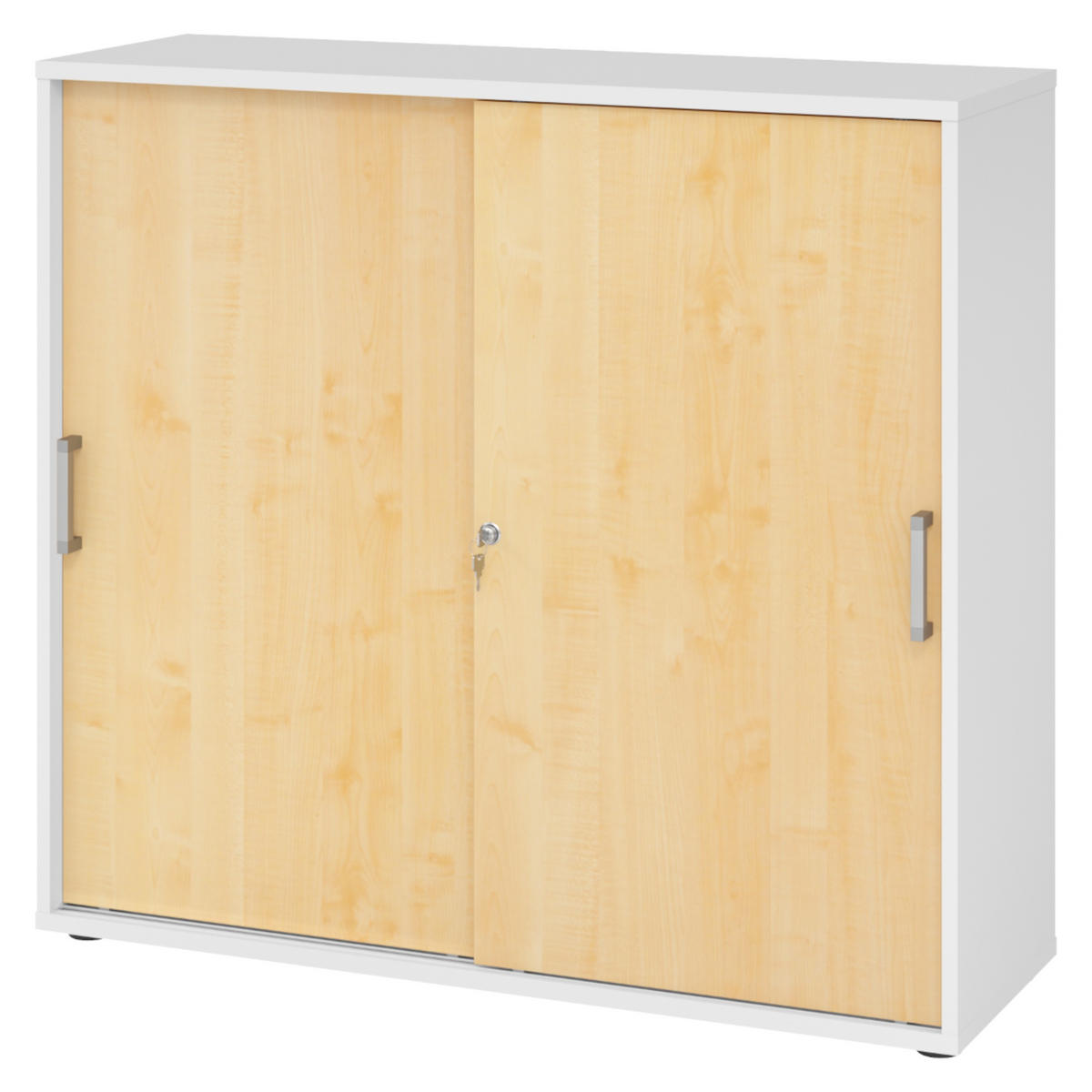SCHIEBETÜRENSCHRANK - 3 Ordnerhöhen 40/120/110 cm in Weiß/Ahornfarben Chromgriff (Metall) - Ahornfarben/Weiß, Holzwerkstoff (120/110/40cm) - bümö