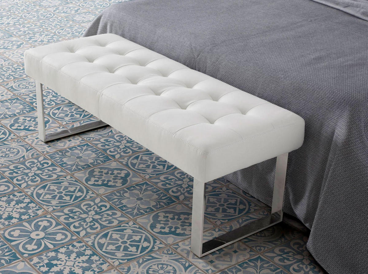 HOCKERBANK Weiße Öko-Lederbank 120/45/42 cm - Edelstahlfarben/Weiß, Leder (120/42/45cm) - ANGEL CERDA