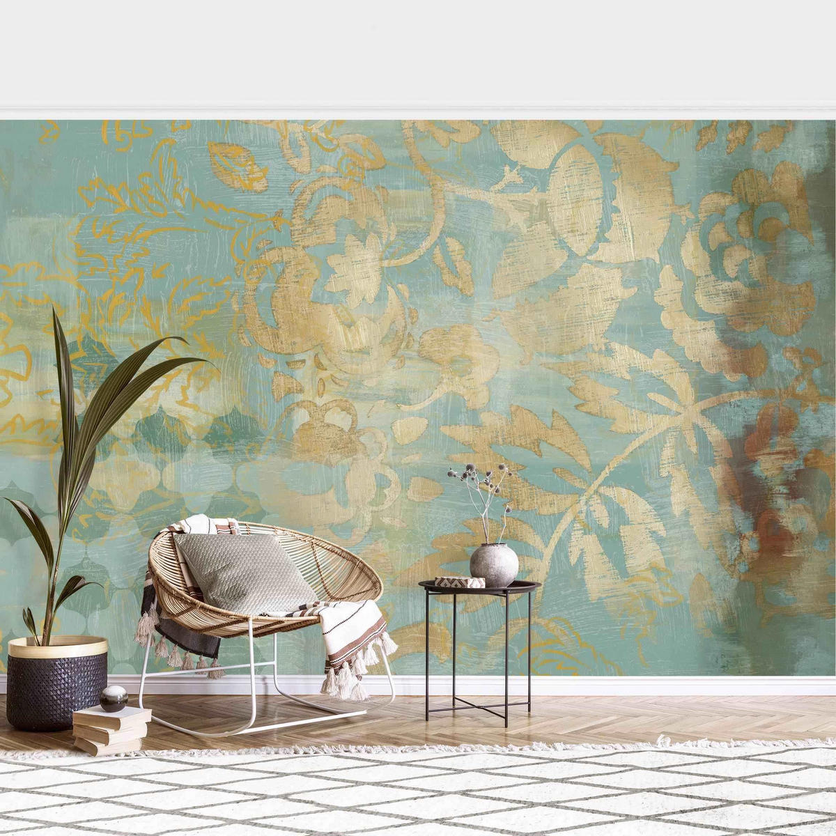 FOTOTAPETE Marokkanische Collage in Gold und Türkis II 336/225 cm - Goldfarben, Papier (336/225cm) - Bilderwelten