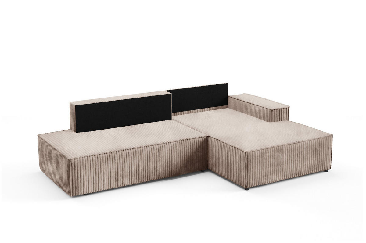 ECKSOFA TESSO R-S Braun Kordstoff mit Schlaffunktion - Braun, Holz (247/170cm) - MASSENO