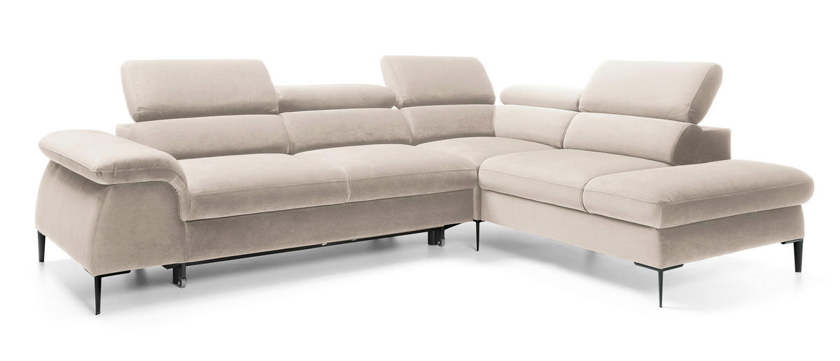 SCHLAFSOFA 280 cm Amaro L mit verstellbaren Kopfstützen, Rechts, Creme - Creme, Holz (214/280cm) - Emporius