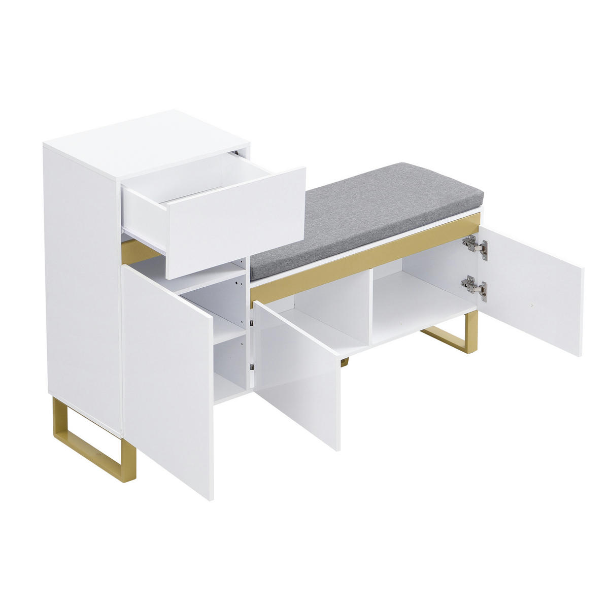 SCHUHSCHRANK 120/35/85 cm weiß aus MDF mit Sitzkissen und Schublade - Weiß, Holzwerkstoff (120/85/35cm) - OKWISH