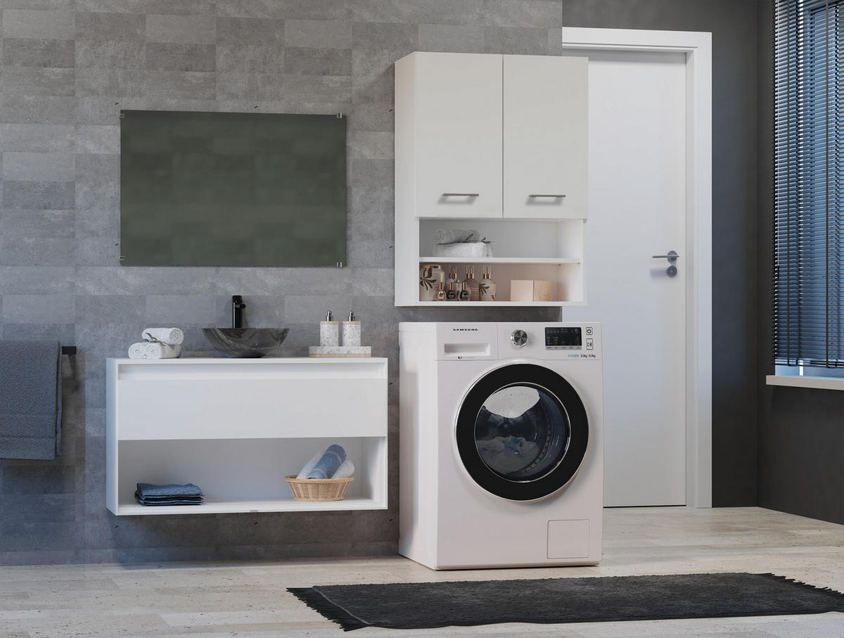 WASCHMASCHINENSCHRANK Bagnoli M: H: 90 cm, B: 64 cm, T: 30 cm white - Weiß, Holzwerkstoff (30/90/64cm) - 3XE LIVING