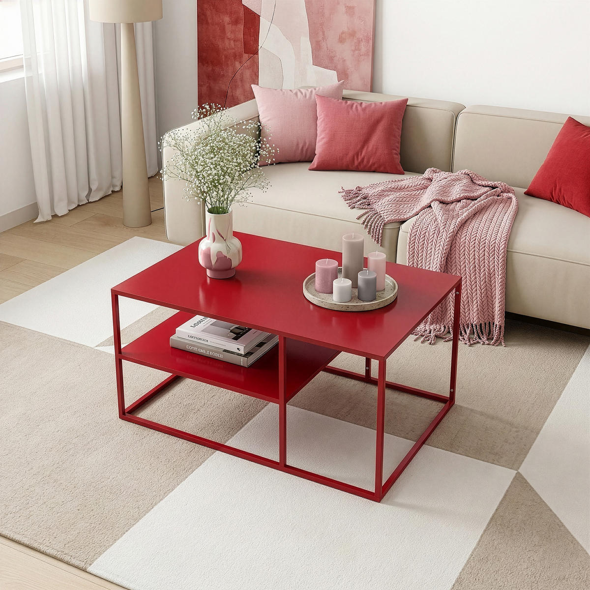 COUCHTISCH Solund 45/90/60 cm - Rot, Metall (60/90/45cm) - [en.casa]