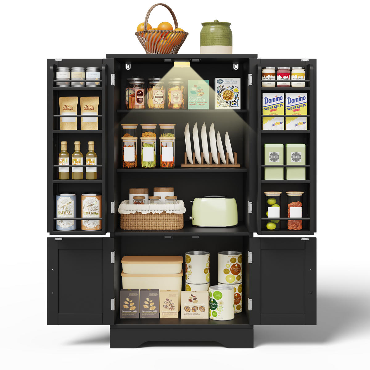 HOCHSCHRANK aus MDF mit 4 Türen, LED-Sensorlicht, 60/40/120 cm, Schwarz - Schwarz, Holzwerkstoff (40/120/60cm) - Redom