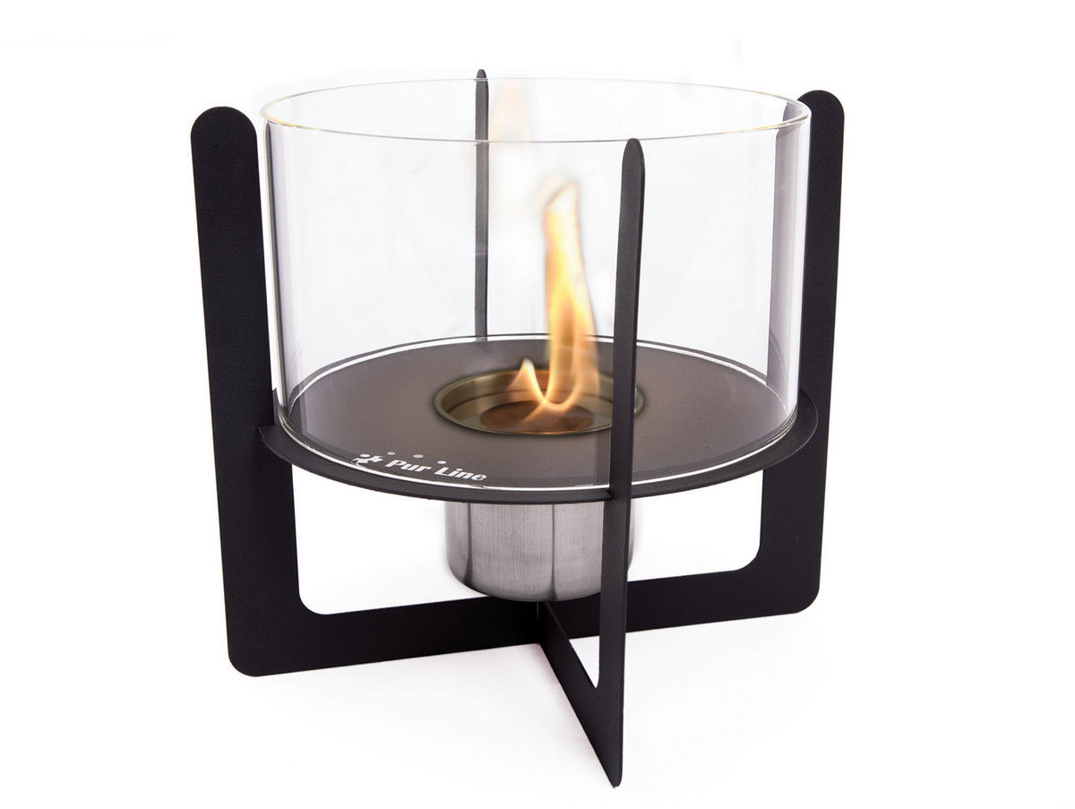 BIOETHANOL-KAMIN Schwarz Tischmodell inklusive 0.15 L Brennblock - Schwarz, Glas (22/20/22cm) - Purline