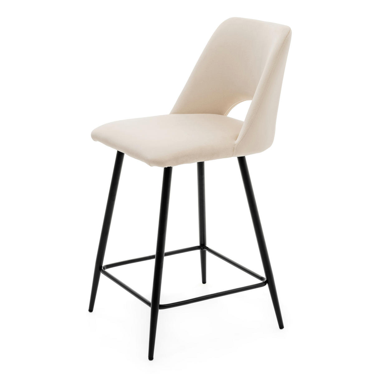 BARHOCKER ORO gepolsterter mit Steppung - beige - Samt Velour - Beige/Schwarz, Textil/Metall (48/94/55cm) - NEW HOME