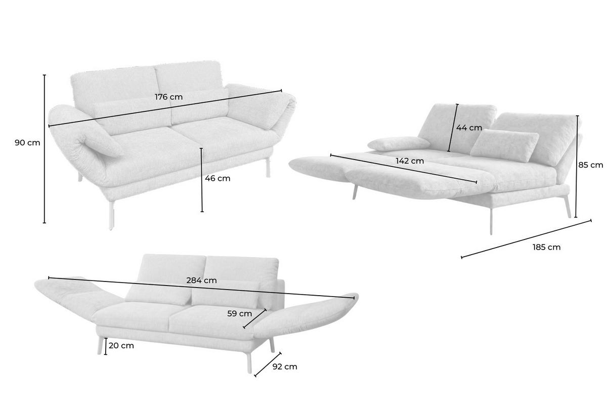 SOFA HOLLY Grau Flachgewebe - Braun/Grau, Textil/Metall (176/90/92cm) - KAWOLA