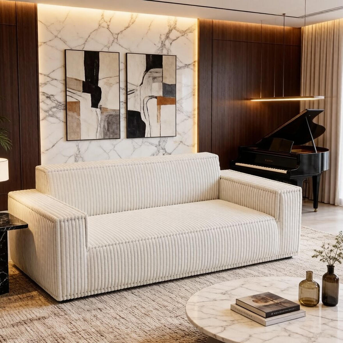 2-SITZER SOFA Cord Off-White - Creme, Textil (178/70/86cm) - WISHDOR