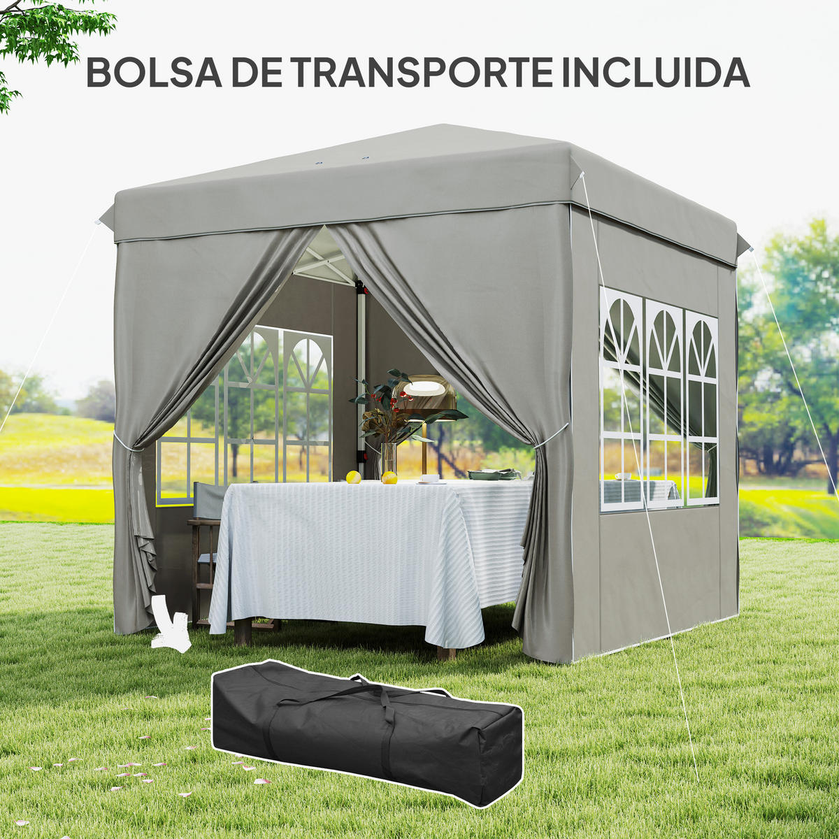 PAVILLON, faltbar,mit 3 verstellbaren Höhenstufen, wasserdicht (UPF 50+), 2,5 x 2,5 m ,Grau - Hellgrau, Metall (248/270/248cm) - Vallsero