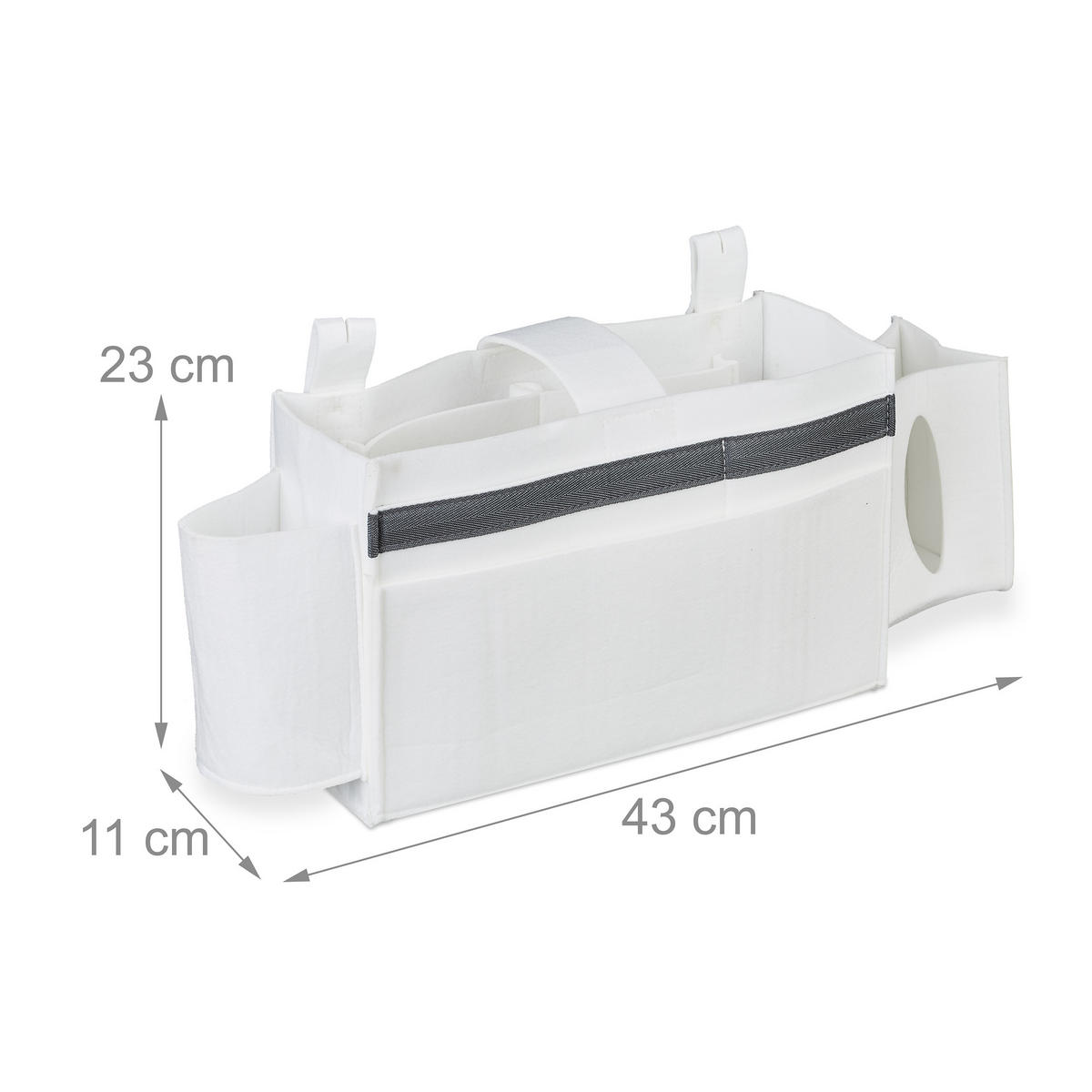 BETTTASCHE Weiß Filz 8 Fächer 23x43x11 cm - Weiß, Textil - Relaxdays