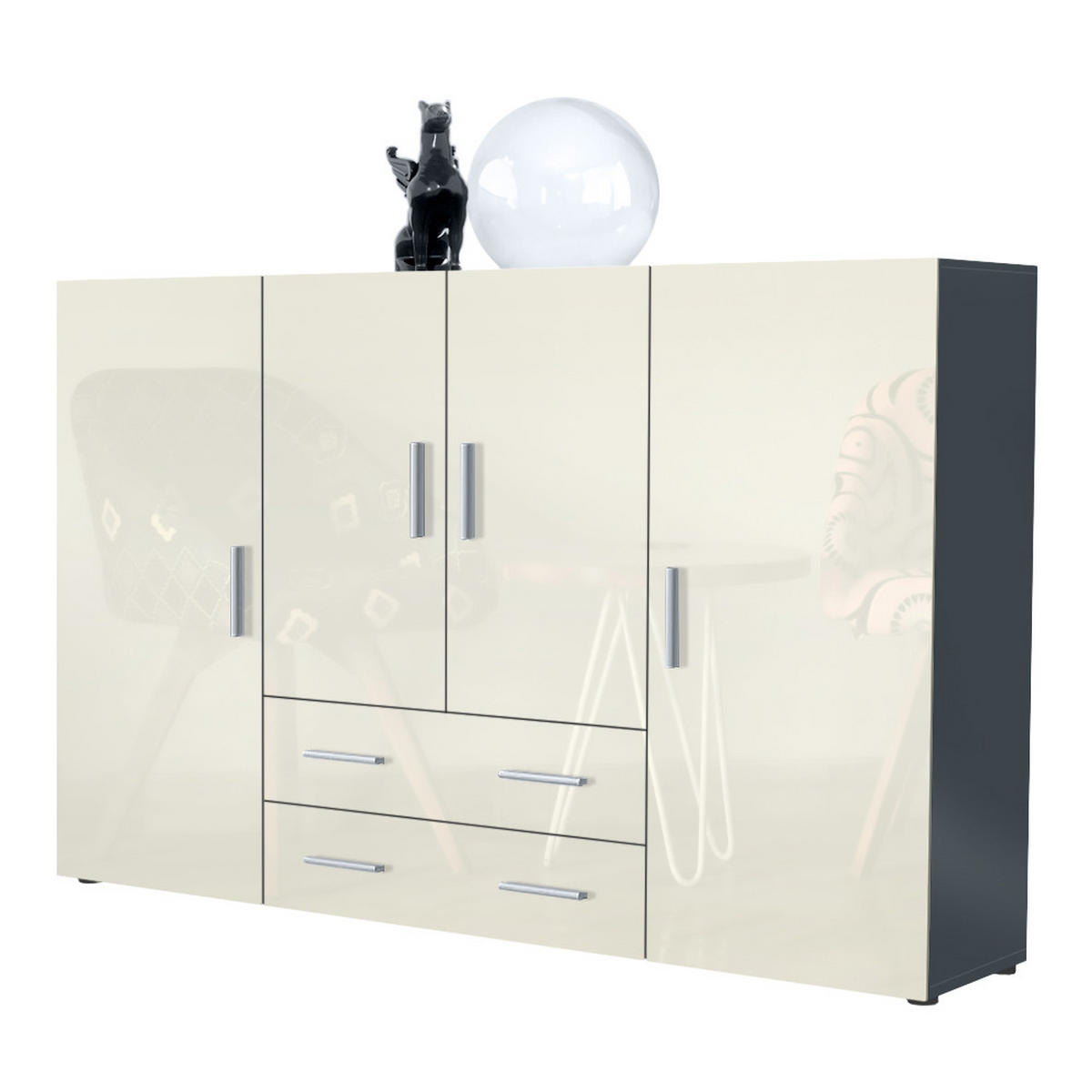 HIGHBOARD Nora Türen in Creme Hochglanz - Creme, Holzwerkstoff (166/106/35cm) - Vladon