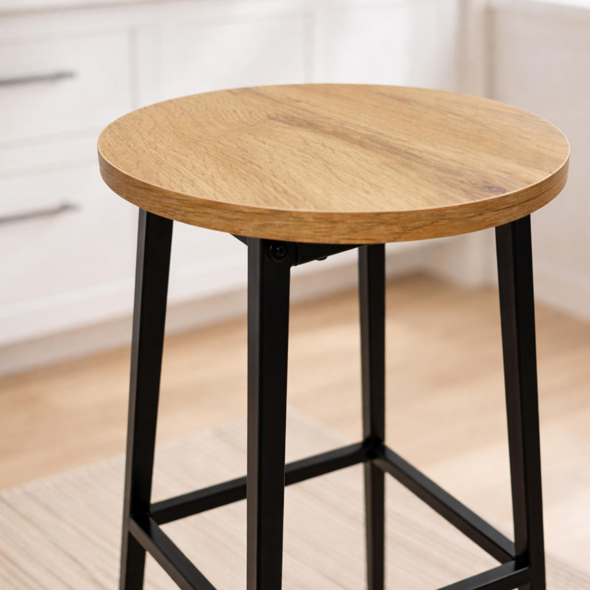 BARHOCKER Holzoptik Metall Eichefarbe Schwarz 2er Set 65×30×30 cm - Eichefarben/Schwarz, Holzwerkstoff/Metall (32/65/32cm) - Begryf