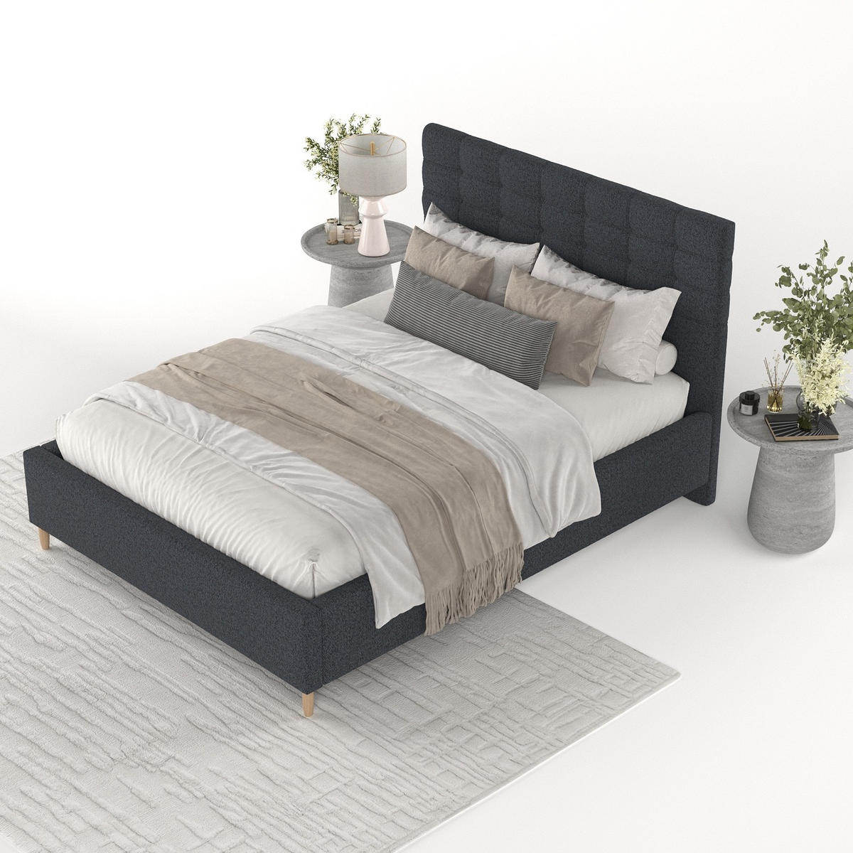 POLSTERBETT Soma 120/200 cm Anthrazit im Riva Stoff - Anthrazit/Naturfarben, Holz/Holzwerkstoff (120/200cm) - AltaBeds