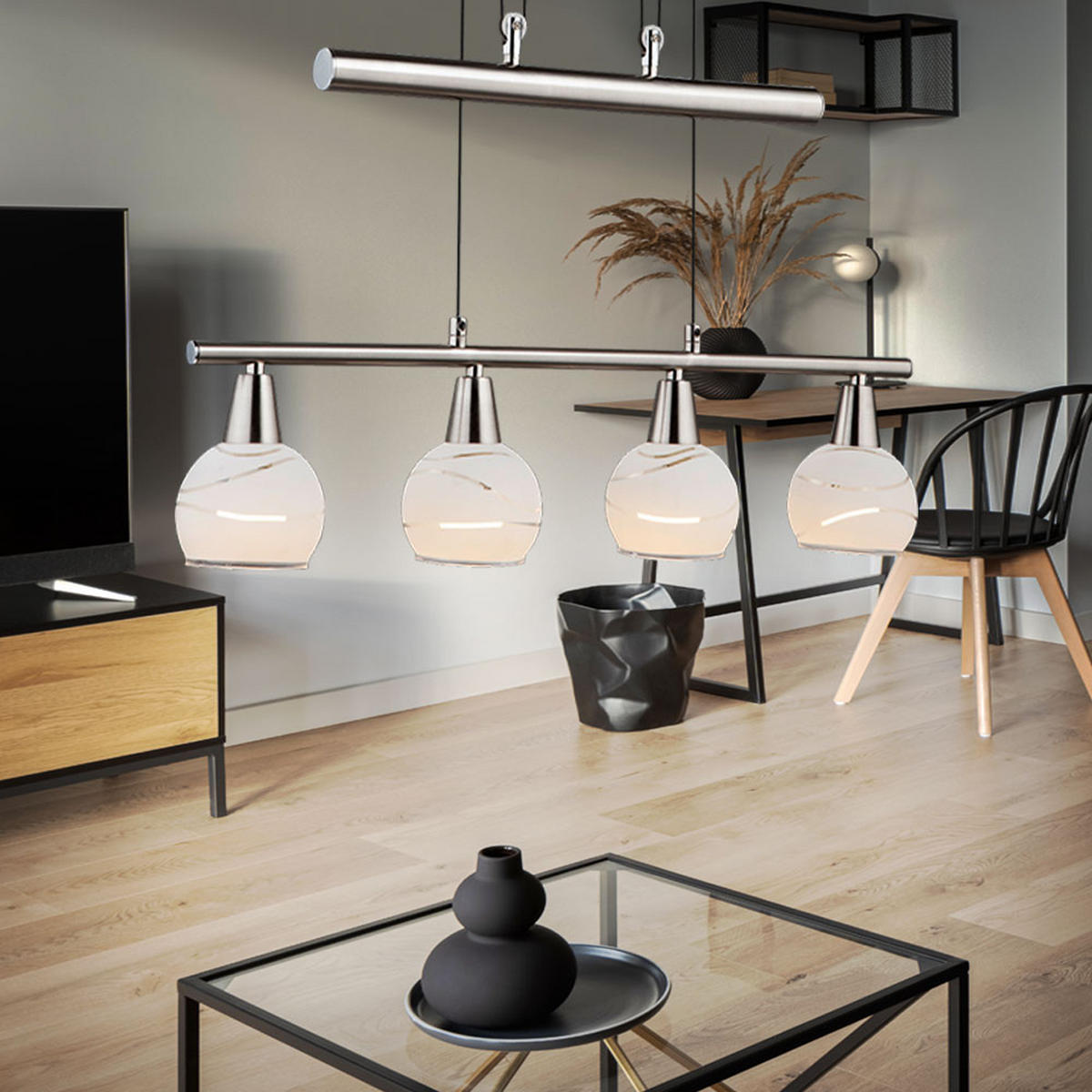 LED HÄNGELEUCHTE Metall Silber - Silberfarben, Glas (60/10/160cm) - Globo Lighting
