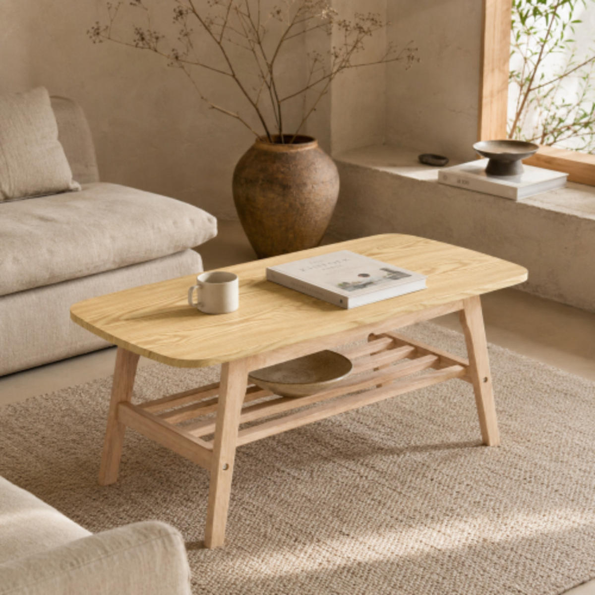 COUCHTISCH 100/48/42 cm cm holzfarben aus Holz mit 2 Ablagen - Eichefarben, Holz (100/48/42.5cm) - OKWISH