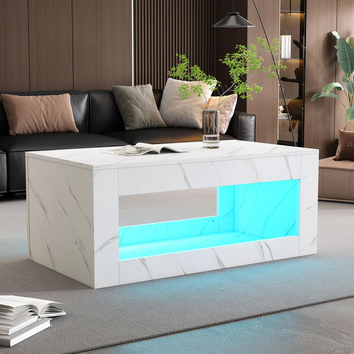 COUCHTISCH mit LED 100 x 50 x 50 cm Hochglanz Weiß - Weiß, Holzwerkstoff (100/50/50cm) - Meubliv